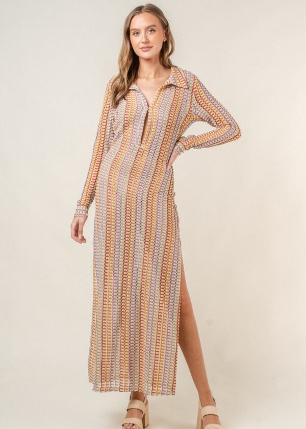 RAINBOW VERTICAL STRIPE CROCHET COVER UP DRESS