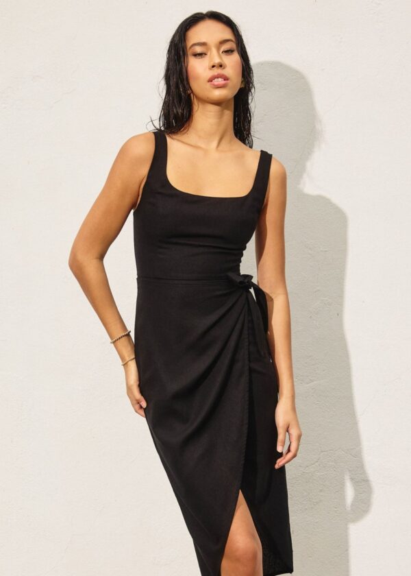 BLACK TULIP HEM MIDI DRESS