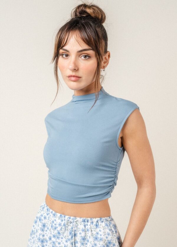 SLATE BLUE RUCHED CROP TOP