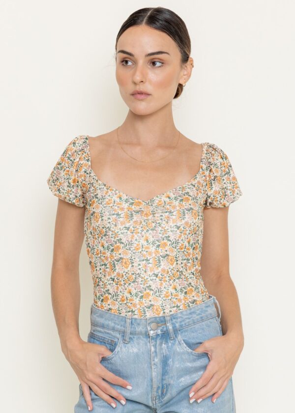 CREAM AND YELLOW DITSY FLORAL BODYSUIT