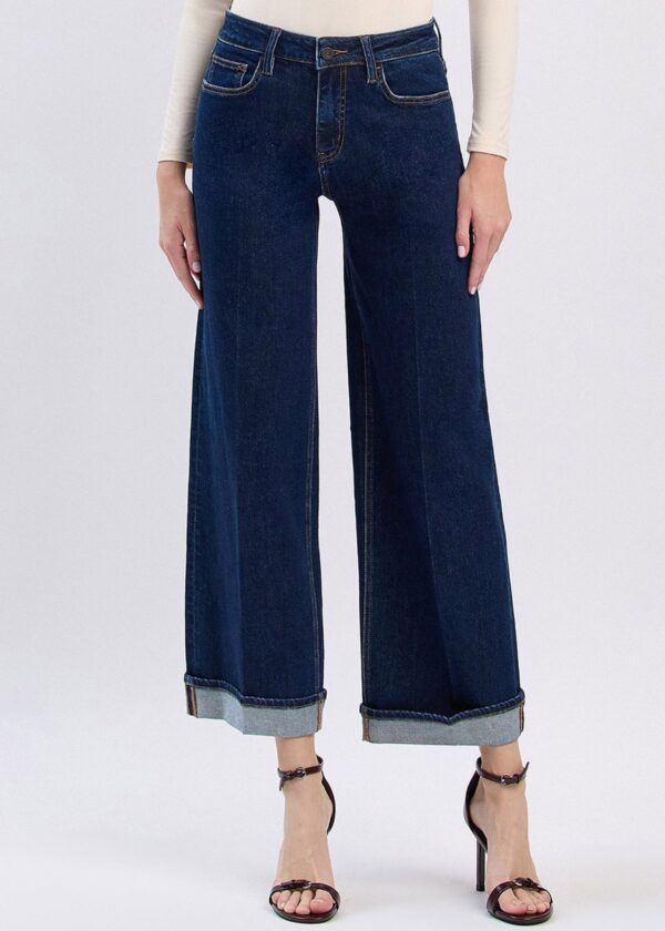 DARK WASH CUFFED WIDE LEG JEANS