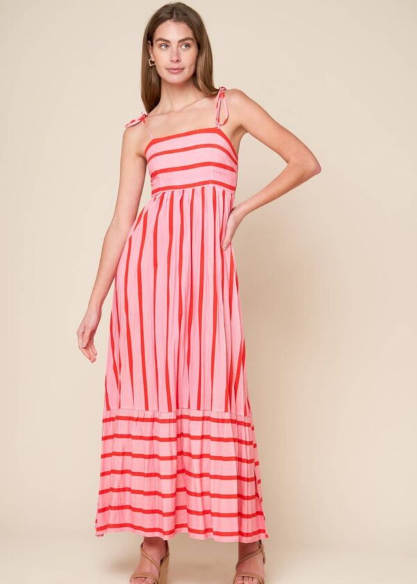 PINK AND RED STRIPE MAXI DRESS