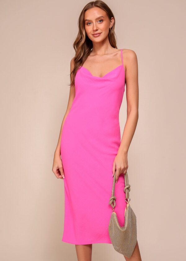 PINK COWL NECK MIDI DRESS