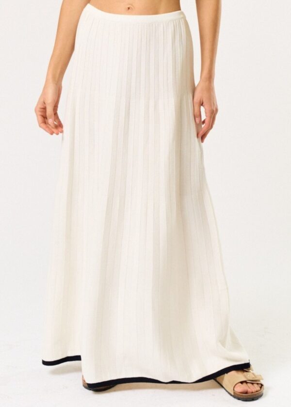 OFF WHITE PLEATED KNIT MAXI SKIRT WITH BLACK CONTRAST HEM