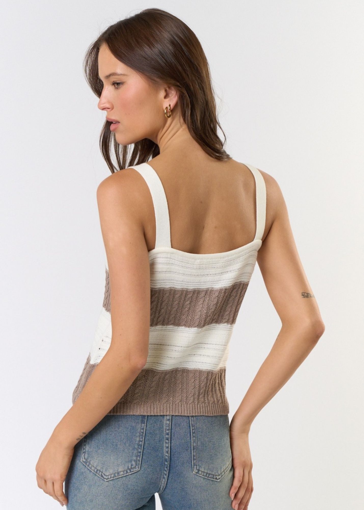 KATIE STRIPE CABLE KNIT TANK TOP