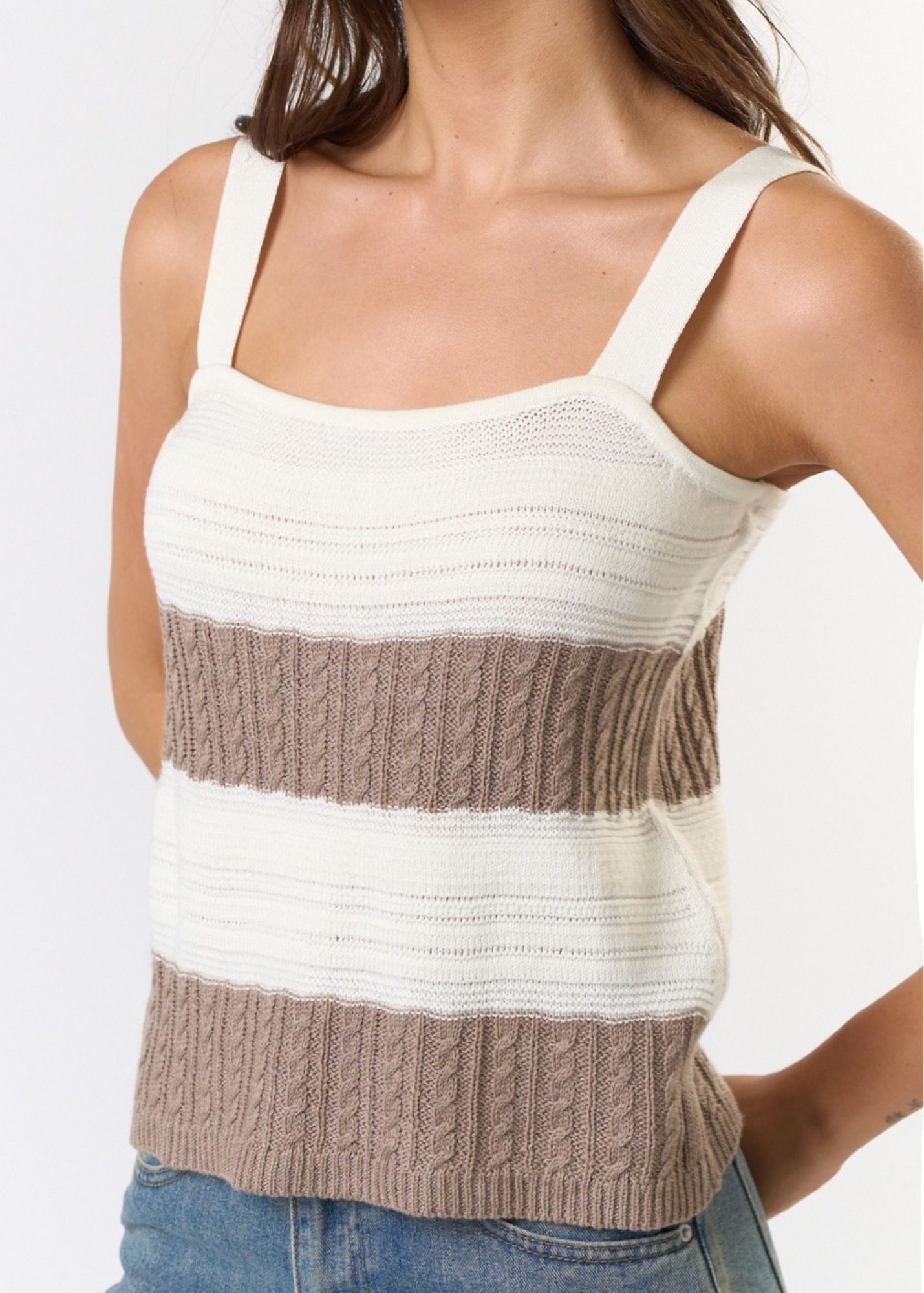 KATIE STRIPE CABLE KNIT TANK TOP