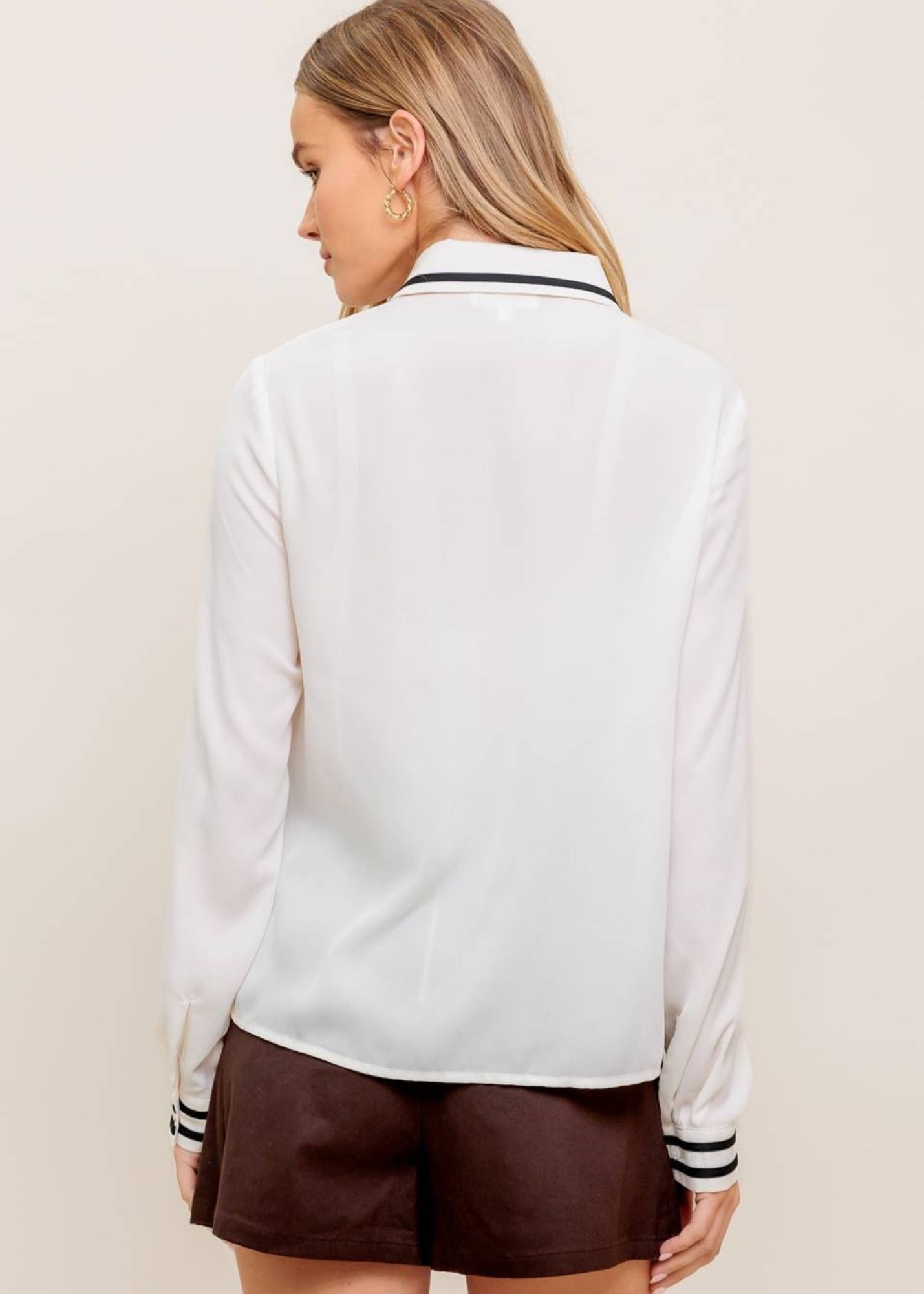 KIM CONTRAST STRIPE BUTTON UP TOP