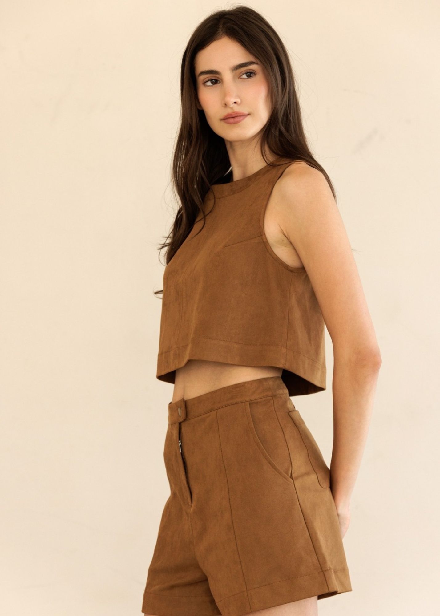 CAROLINE FAUX SUEDE CROP TOP
