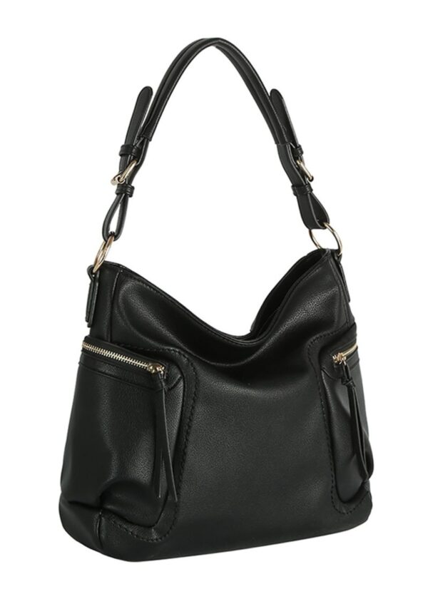 BLACK FAUX LEATHER SLOUCHY BAG