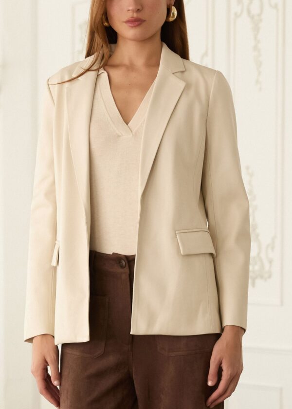 IVORY FAUX LEATHER BLAZER