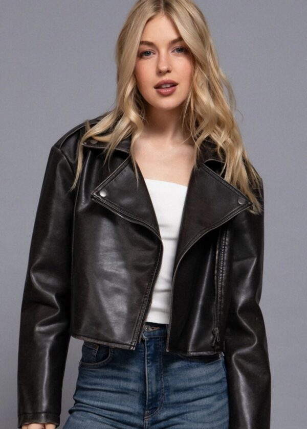BLACK FAUX LEATHER MOTO JACKET