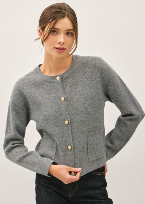 CHARCOAL GREY CARDIGAN WITH GOLD BUTTONS