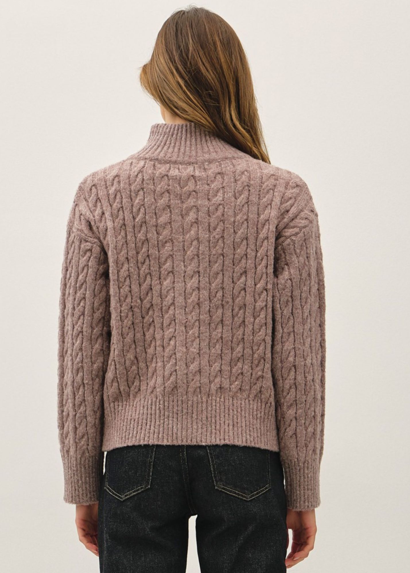 TRISHA CABLE KNIT ZIP UP CARDIGAN