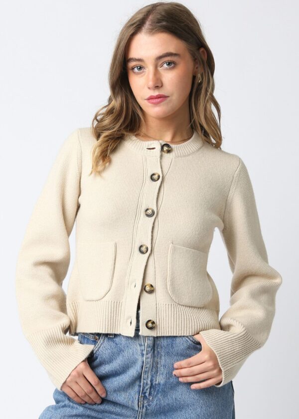 IVORY PATCH POCKET CARDIGAN