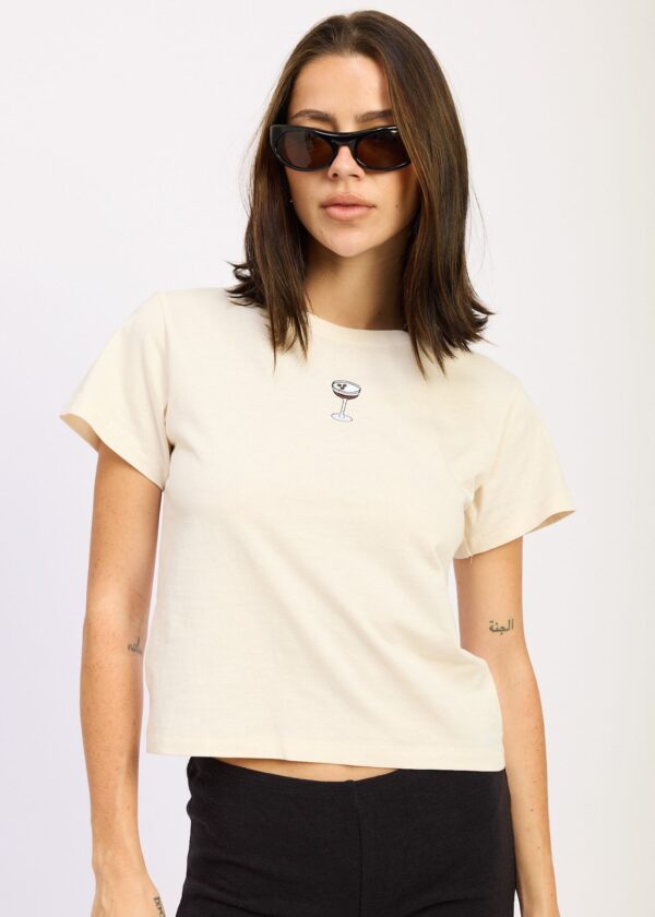 VINTAGE WHITE TEE WITH EMBROIDERED ESPRESSO MARTINI DESIGN