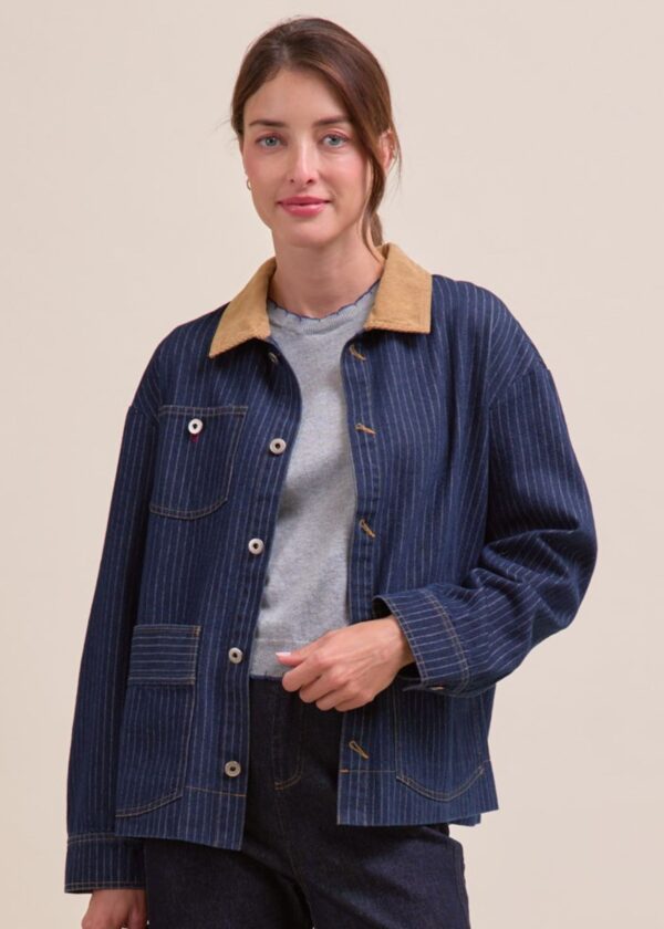 DARK WASH DENIM PINSTRIPE BARN JACKET