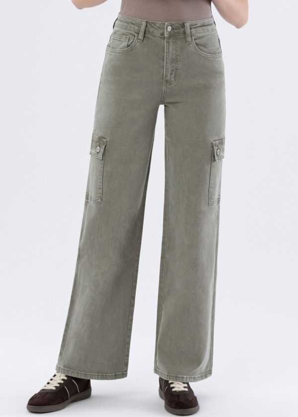 WASHED GREEN CARGO STRAIGHT LEG JEANS