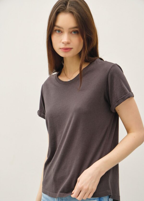 CHARCOAL GREY T-SHIRT WITH ROLLED SHORT SLEEVES