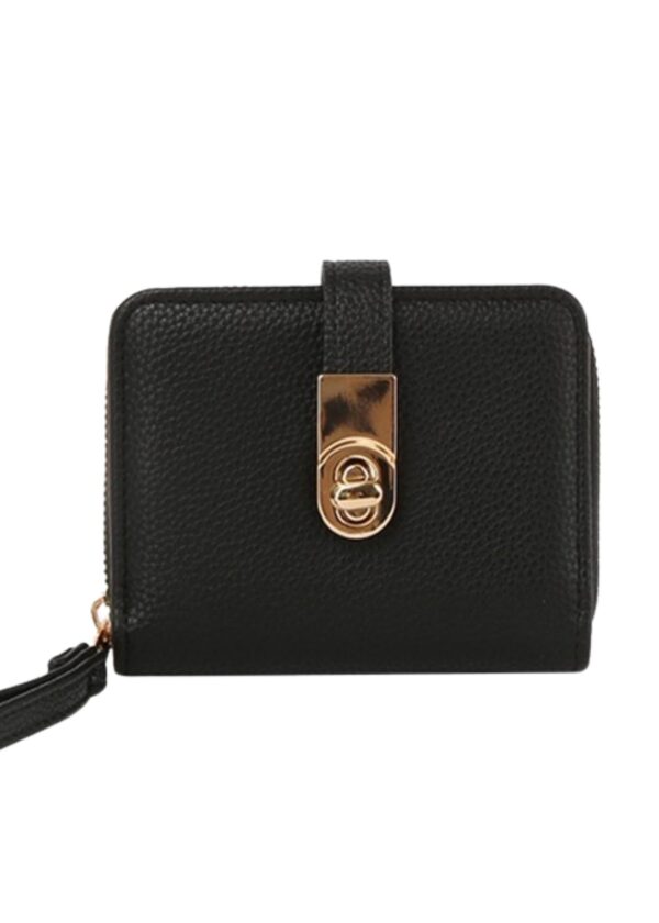 BLACK FAUX LEATHER WALLET WRISTLET