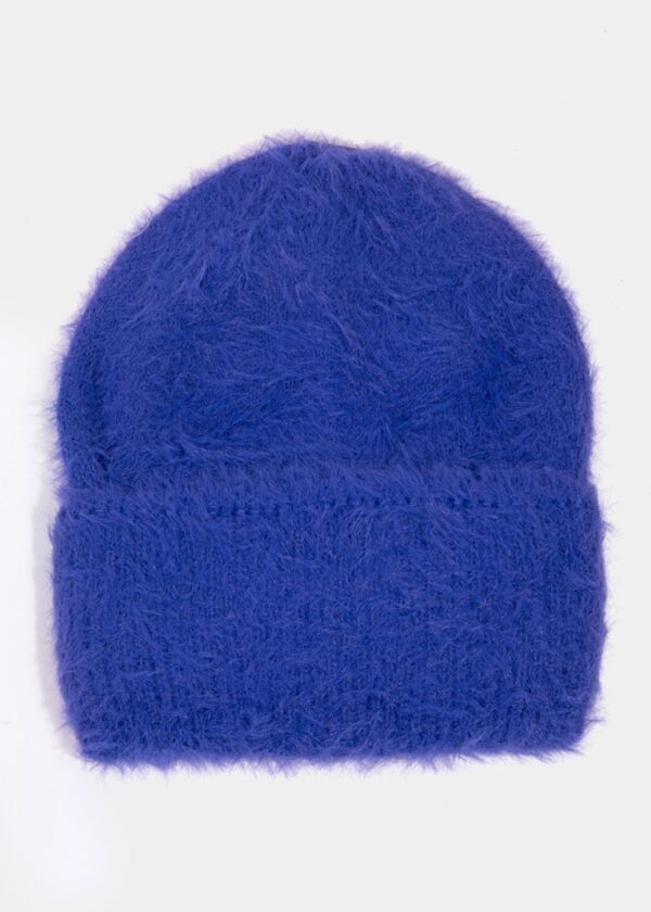 BLUE FUZZY KNIT BEANIE