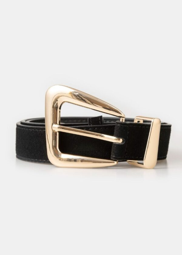 BLACK BELT WITH GOLD ASYMMETRICAL SQUARE BUCKLE