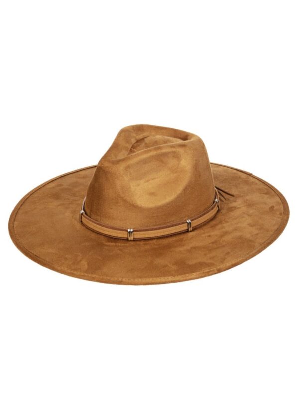 CAMEL BROWN FAUX SUEDE WIDE BRIM HAT