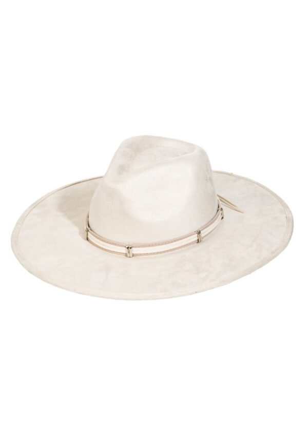IVORY FAUX SUEDE WIDE BRIM HAT