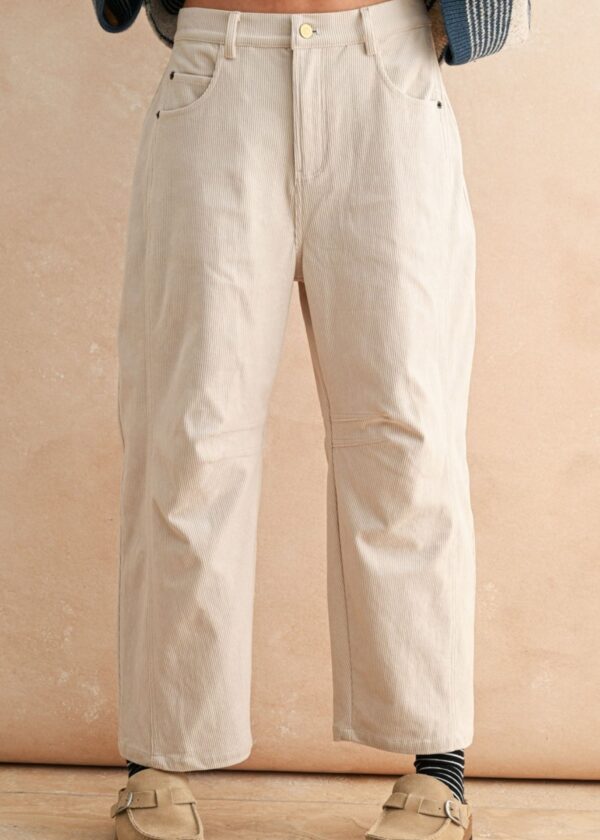 BEIGE CORDUROY BARREL LEG PANTS