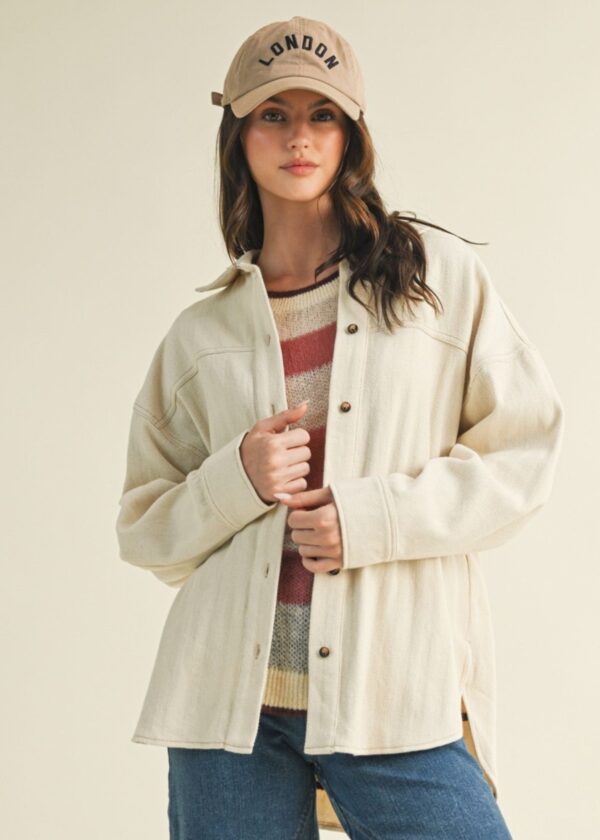 OATMEAL OVERSIZED BUTTON UP TOP