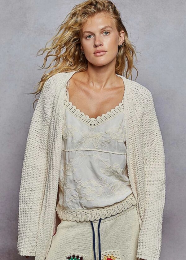 CREAM CHENILLE OPEN FRONT CARDIGAN