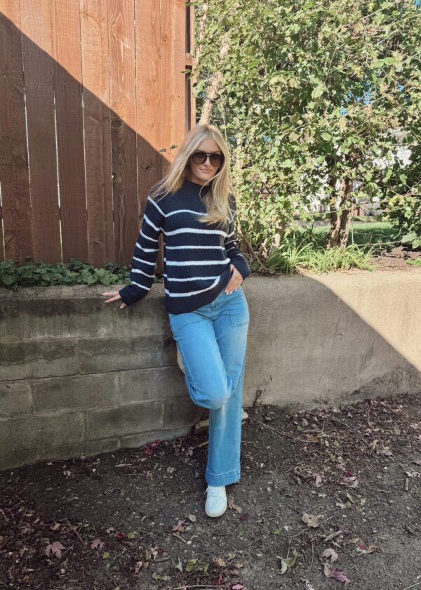 MANDY MOCK NECK STRIPE SWEATER