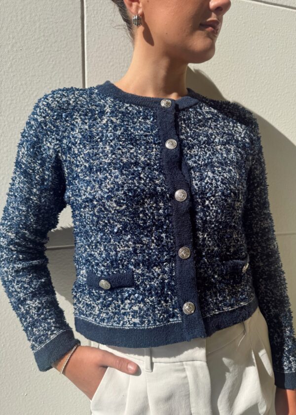 JANE TWEED GOLD BUTTON CARDIGAN