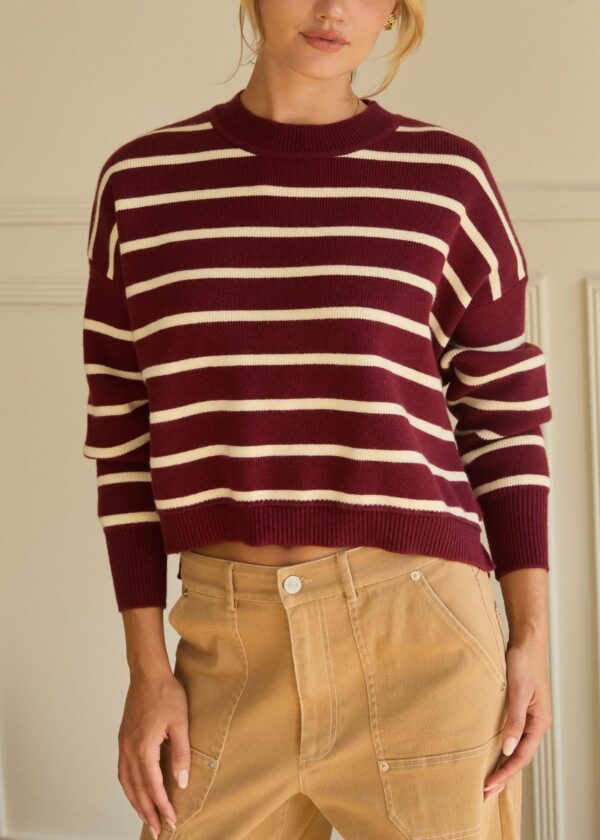 BURGUNDY AND IVORY STRIPE SWEATER