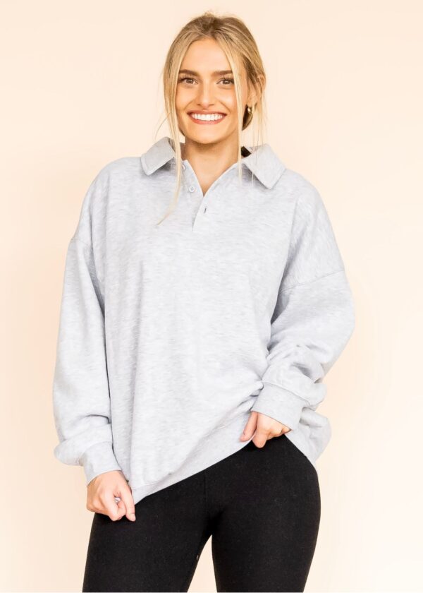 HEATHER GREY COLLARED FLEECE SWEATER