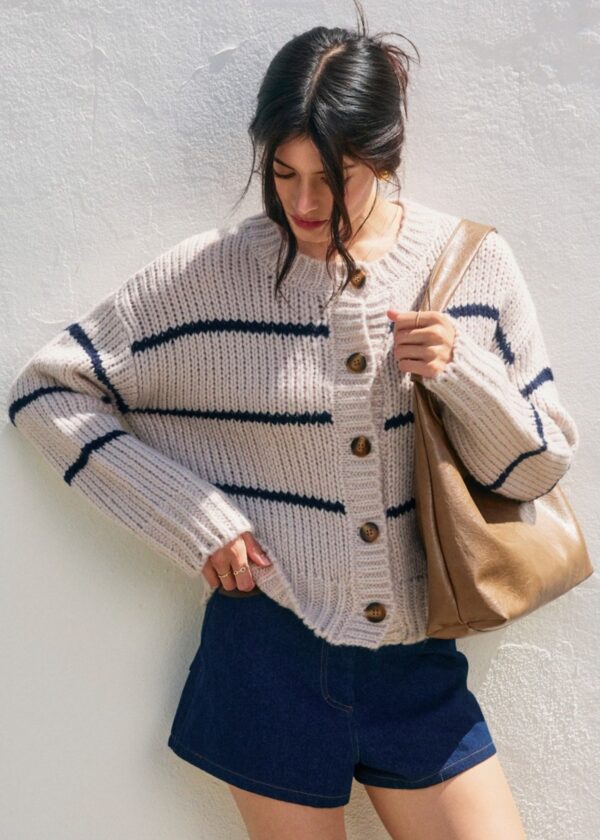 IVORY AND NAVY STRIPE CARDIGAN