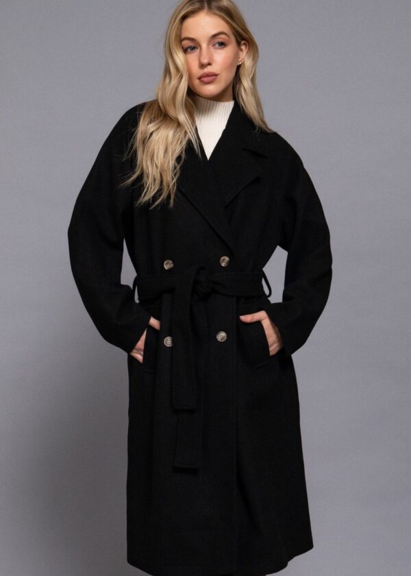 BLACK BELTED DOUBLE BREASTED COAT