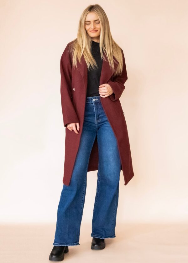 MAROON BELTED DOUBLE BREASTED COAT