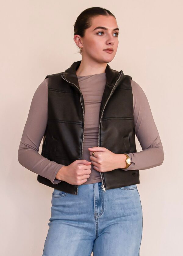 BLACK FAUX LEATHER VEST