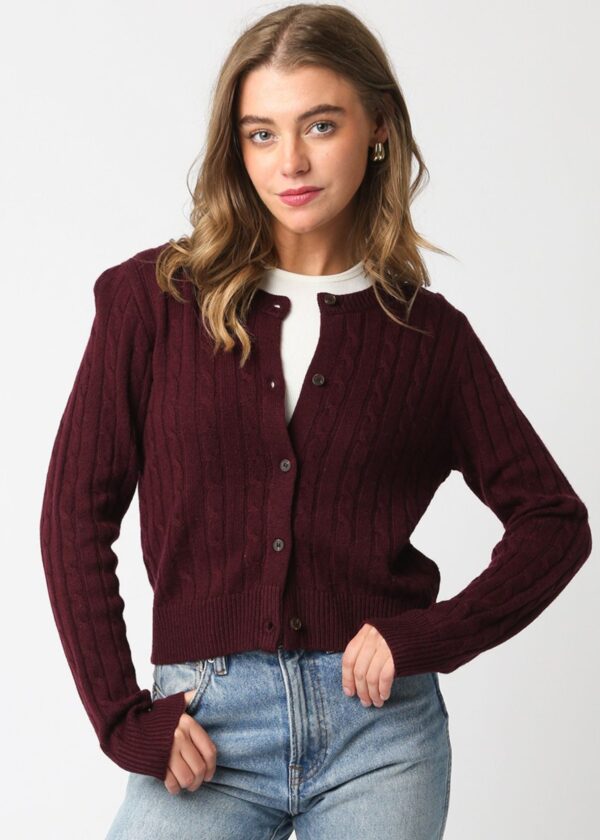 DARK RED CABLE KNIT CARDIGAN