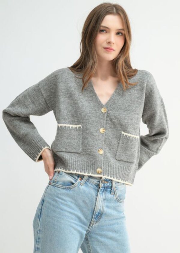 CHARCOAL GREY CROPPED CARDIGAN