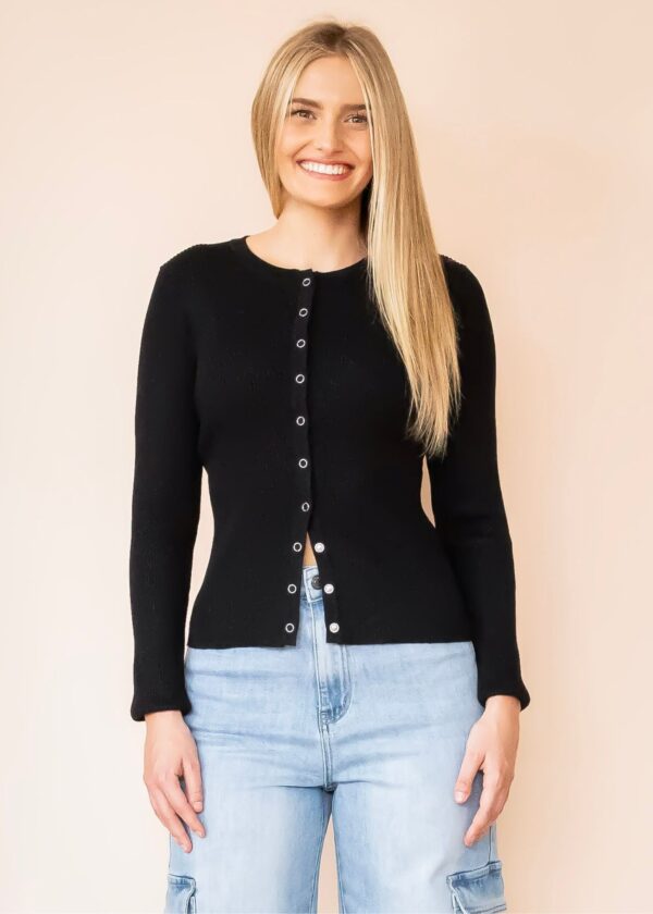 BLACK SNAP BUTTON CARDIGAN